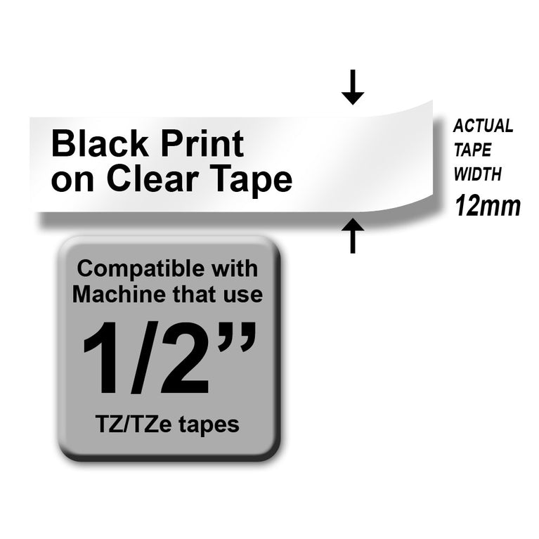 Brother TZe-131 Black on Clear 12mm Labelling Tape (100% Original)