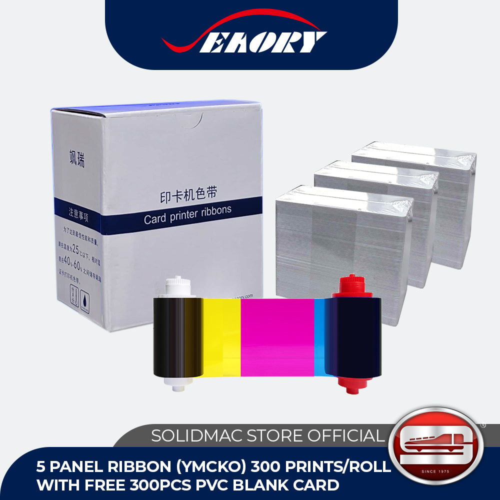 Seaory for S22 & S21 Card Printer 5 Panel Ribbon (YMCKO) 300 prints/roll with free 300pcs PVC Blank Card