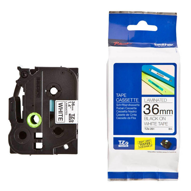 Brother TZE-261 in Black on White 36MM Labelling Tape