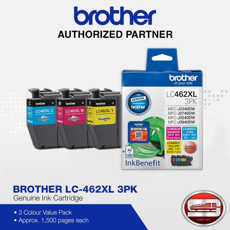 Brother LC-462XL 3PK (Magenta, Cyan, Yellow)  Genuine Ink Cartridge (Approx. 1,500 page yield)