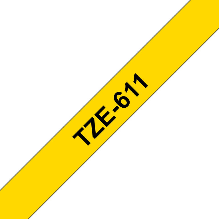 Brother TZe-611 Black on Yellow 6mm Labelling Tape (100% Original)