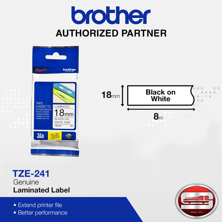 Brother TZe-241 Laminated Label Black on White 18mm