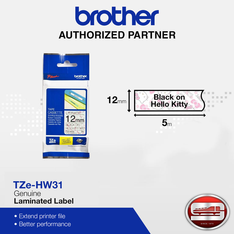 Brother TZe-HW31 Laminated Tape Black on Hello Kitty